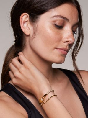 14K Gold-Plated Sterling Silver Lock and Cord Bracelet Set