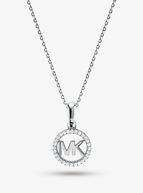 MK Precious Metal-Plated Pave Logo Charm Necklace - Silver - Michael Kors