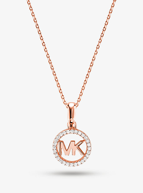 MK Precious Metal-Plated Pave Logo Charm Necklace - Rose Gold - Michael Kors