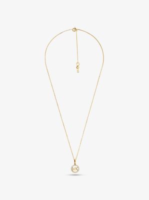 Collier à breloque logo plaqué en métal précieux avec pierres pavées in OR | Michael Kors