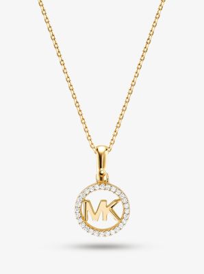 Precious Metal-plated Pavé Logo Charm Necklace | Michael Kors