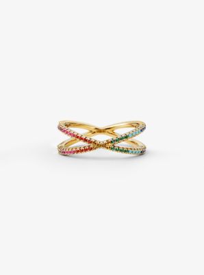 14K Gold Plated Sterling Silver Rainbow Pav Nesting Ring