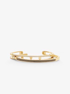 Brazalete anidado de plata esterlina chapada en oro de 14K con pav&eacute;