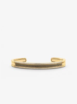 Brazalete anidado de plata esterlina chapada en oro de 14K con pav&eacute;