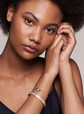 Brazalete anidado de plata esterlina enchapado en oro de 14K con incrustaciones