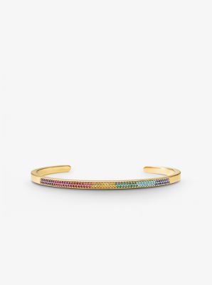14K Gold-Plated Sterling Silver Rainbow Pav&eacute; Nesting Cuff
