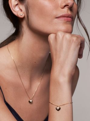 Precious Metal-Plated Sterling Silver Pav&eacute; Heart Bracelet