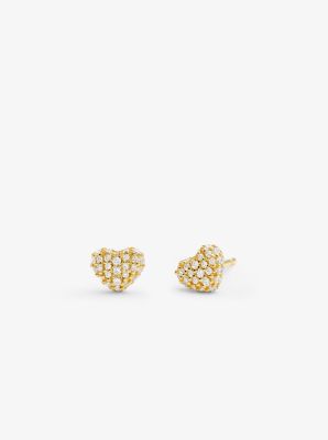 Precious Metal-Plated Sterling Silver Pav&eacute; Heart Stud Earrings