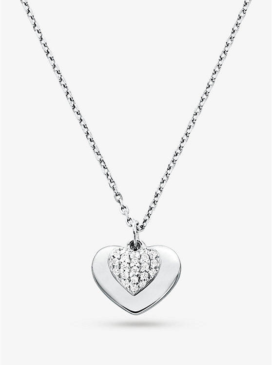 Precious Metal-Plated Sterling Silver Pavé Heart Necklace image number 0