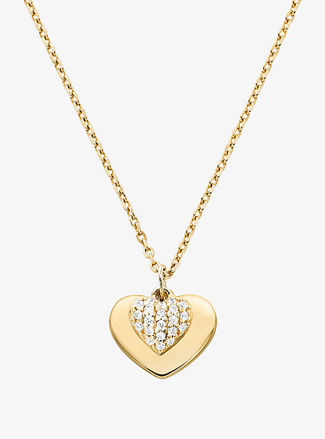 Precious Metal-Plated Sterling Silver Pavé Heart Necklace 