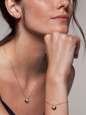 Precious Metal-Plated Sterling Silver Pavé Heart Necklace