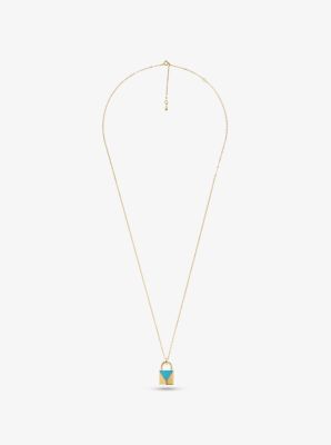 14K Gold-Plated Sterling Silver Turquoise Large Lock Necklace