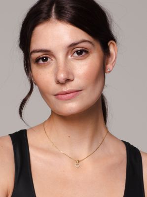 Set de collar con corazón y pendientes de tuerca de plata de ley con chapado en metales preciosos e incrustaciones in DORADO | Michael Kors