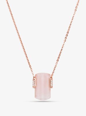 Collier en argent sterling &agrave; placage en or rose&nbsp;14K orn&eacute; de quartz rose