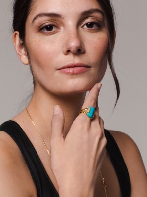 14K Gold-Plated Sterling Silver Turquoise Cocktail Ring