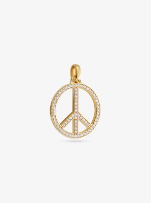 Übergroßer Peace-Anhänger aus Sterlingsilber mit 14-karätiger Goldbeschichtung und Pavé-Fassung image number 1