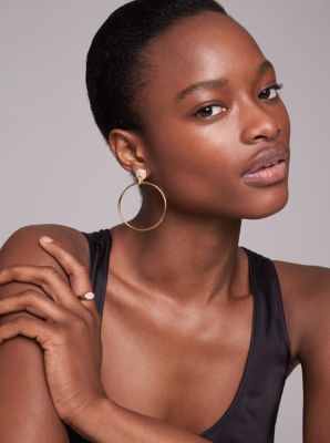 Pendants d'oreilles &agrave; anneau en argent sterling &agrave; placage en or&nbsp;14K et &agrave; pav&eacute;