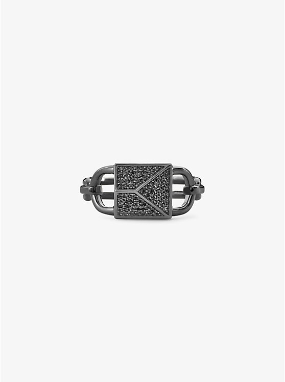 Black Rhodium-Plated Sterling Silver Pavé Oversized Mercer Lock Cocktail Ring image number 0