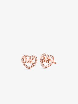 Herzförmige Pavé-Ohrstecker aus Sterlingsilber mit Edelmetallbeschichtung und Logo image number 0