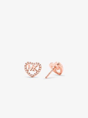 Herzförmige Pavé-Ohrstecker aus Sterlingsilber mit Edelmetallbeschichtung und Logo image number 1