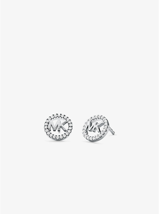 Precious Metal-Plated Sterling Silver Pavé Logo Studs image number 0