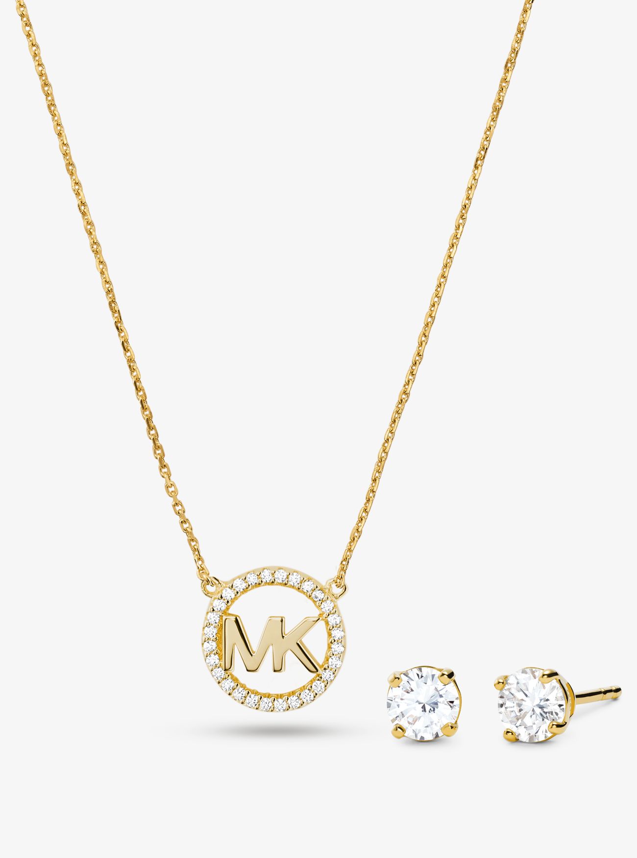 MK 14K Rose Gold-Plated Sterling Silver PavÃ© Logo Charm Necklace and Stud Earrings Set - Gold - Michael Kors