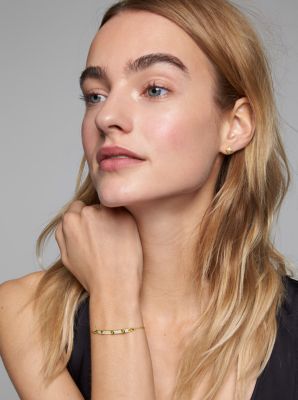 Precious Metal-Plated Sterling Silver Studded Pav&eacute; Slider Bracelet