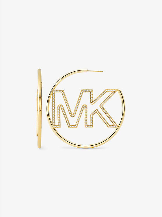 14K Gold-Plated Sterling Silver Pavé Logo Hoop Earrings image number 0