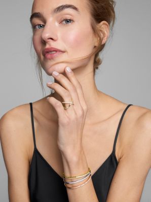 Precious Metal-Plated Sterling Silver Pav&eacute; Oversized Nesting Cuff