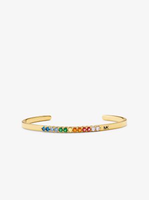 Precious Metal-Plated Sterling Silver Rainbow Pav&eacute; Oversized Nesting Cuff in GOLD | Michael Kors