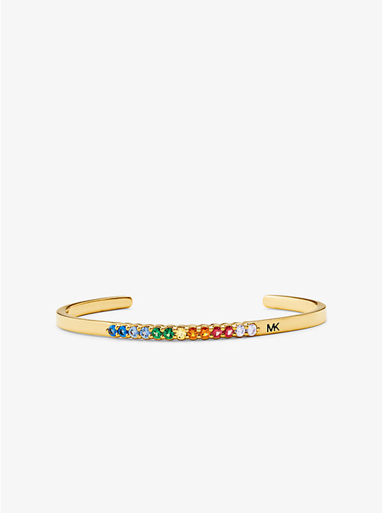 Precious Metal-Plated Sterling Silver Rainbow Pavé Oversized Nesting Cuff image number 0