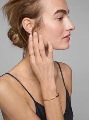 Precious Metal-Plated Sterling Silver Rainbow Pav&eacute; Oversized Nesting Cuff in GOLD | Michael Kors