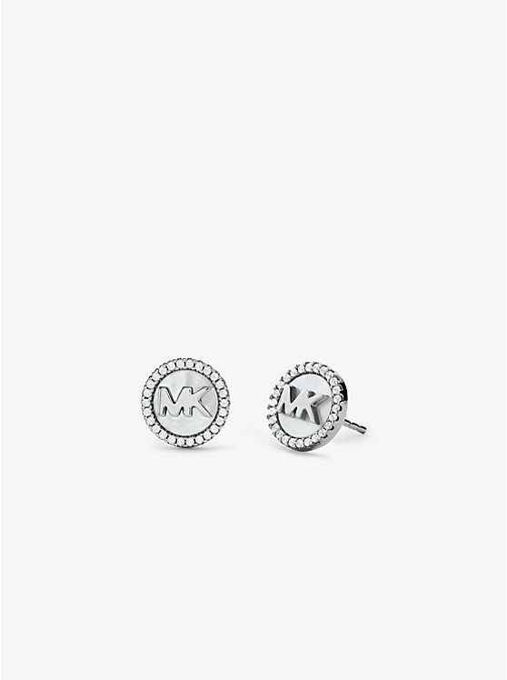 Precious Metal-Plated Sterling Silver Pavé Logo Stud Earrings image number 0
