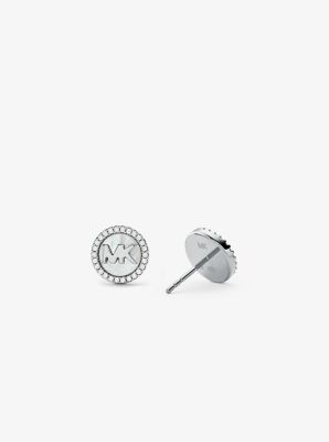 Precious Metal Plated Sterling Silver Pave Logo Stud Earrings Michael Kors Canada