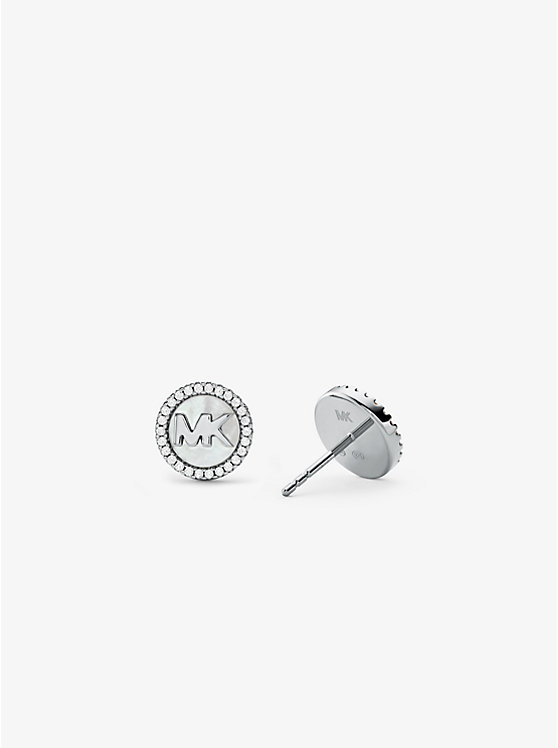 Precious Metal-Plated Sterling Silver Pavé Logo Stud Earrings image number 1