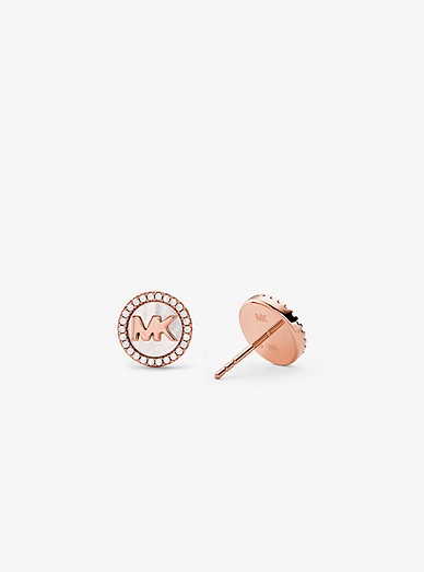 Precious Metal-Plated Sterling Silver Pavé Logo Stud Earrings