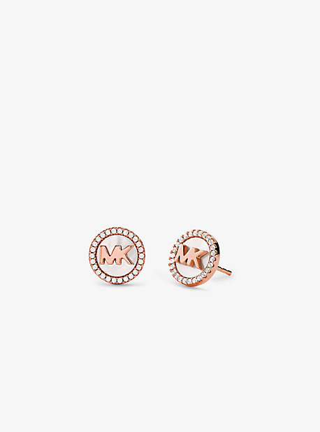 Precious Metal-plated Sterling Silver Pavé Logo Stud Earrings ...