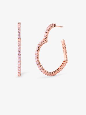 14K Rose Gold-Plated Sterling Silver Pavé Oversized Heart Hoop Earrings | Michael  Kors