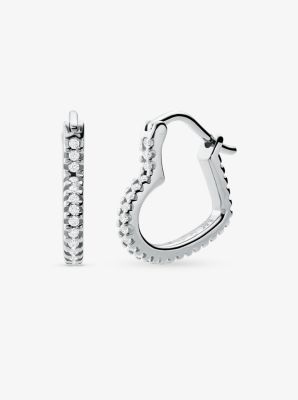 Mini orecchini a cerchio a forma di cuore in argento sterling con pavé e placcatura in metallo prezioso image number 0