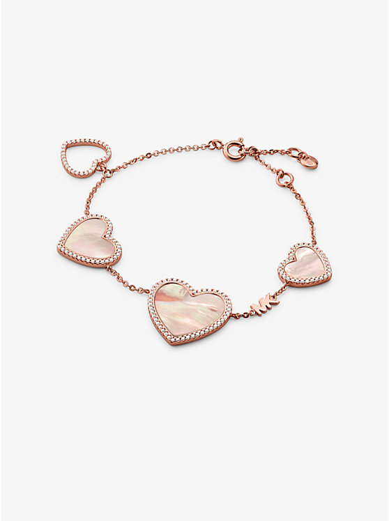 14K Rose Gold-Plated Sterling Silver Pavé Heart Charm Bracelet image number 0