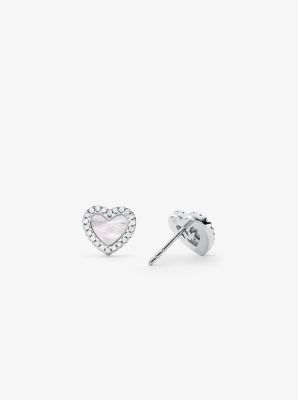 Sterling Silver Pave Heart Stud Earrings