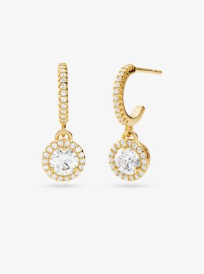 Orecchini pendenti in argento sterling con placcatura in metallo prezioso e aureola pavé 