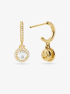 Orecchini pendenti in argento sterling con placcatura in metallo prezioso e aureola pavé 