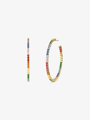 14K Gold-Plated Sterling Silver Rainbow Pav&eacute; Hoop Earrings
