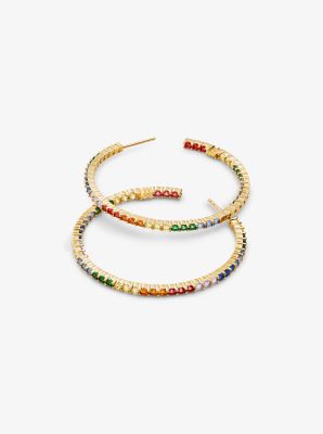 Anneaux d'oreilles en argent sterling &agrave; placage en or&nbsp;14K et &agrave; pav&eacute; multicolore