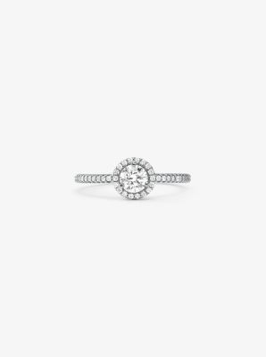 Precious Metal Plated Sterling Silver Pave Halo Ring