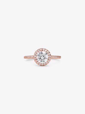 Precious Metal-Plated Sterling Silver Pav&eacute; Oversized Halo Ring in ROSE GOLD | Michael Kors