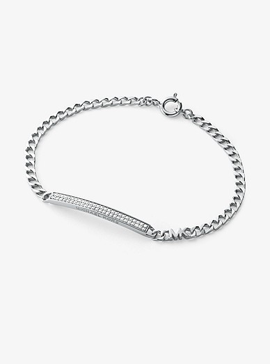 Precious Metal-plated Sterling Silver Pavé Plaque Curb Link Bracelet | Michael  Kors