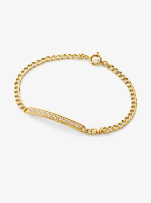 Precious Metal-Plated Sterling Silver Pav&eacute; Plaque Curb Link Bracelet in GOLD | Michael Kors