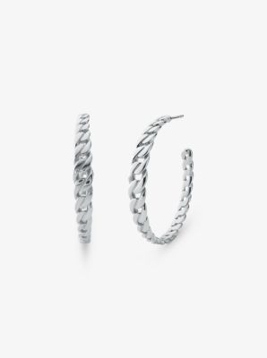 Precious Metal-Plated Sterling Silver Curb Link Hoop Earrings image number 0